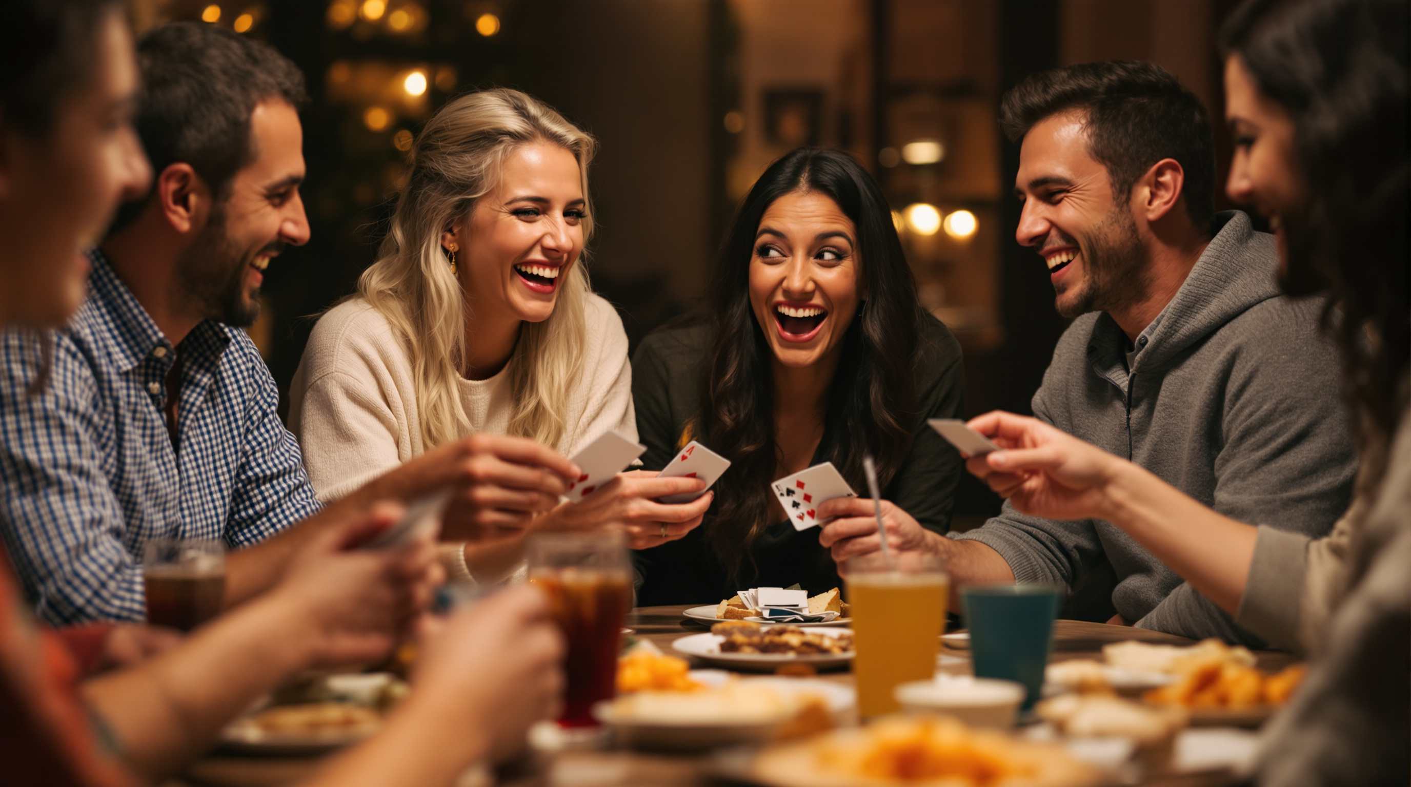 Adults playing a card party game together