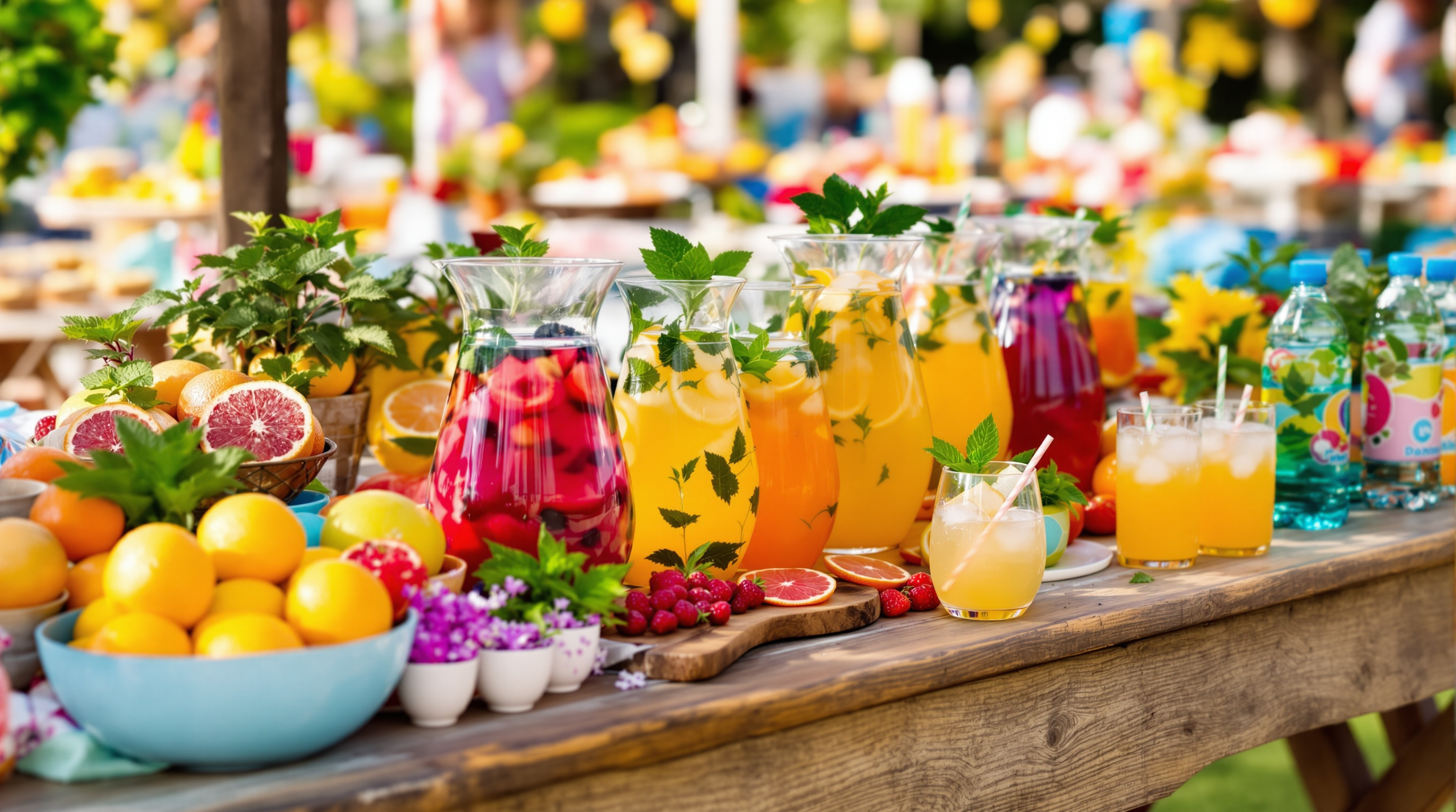 Colorful party drinks and mocktail station