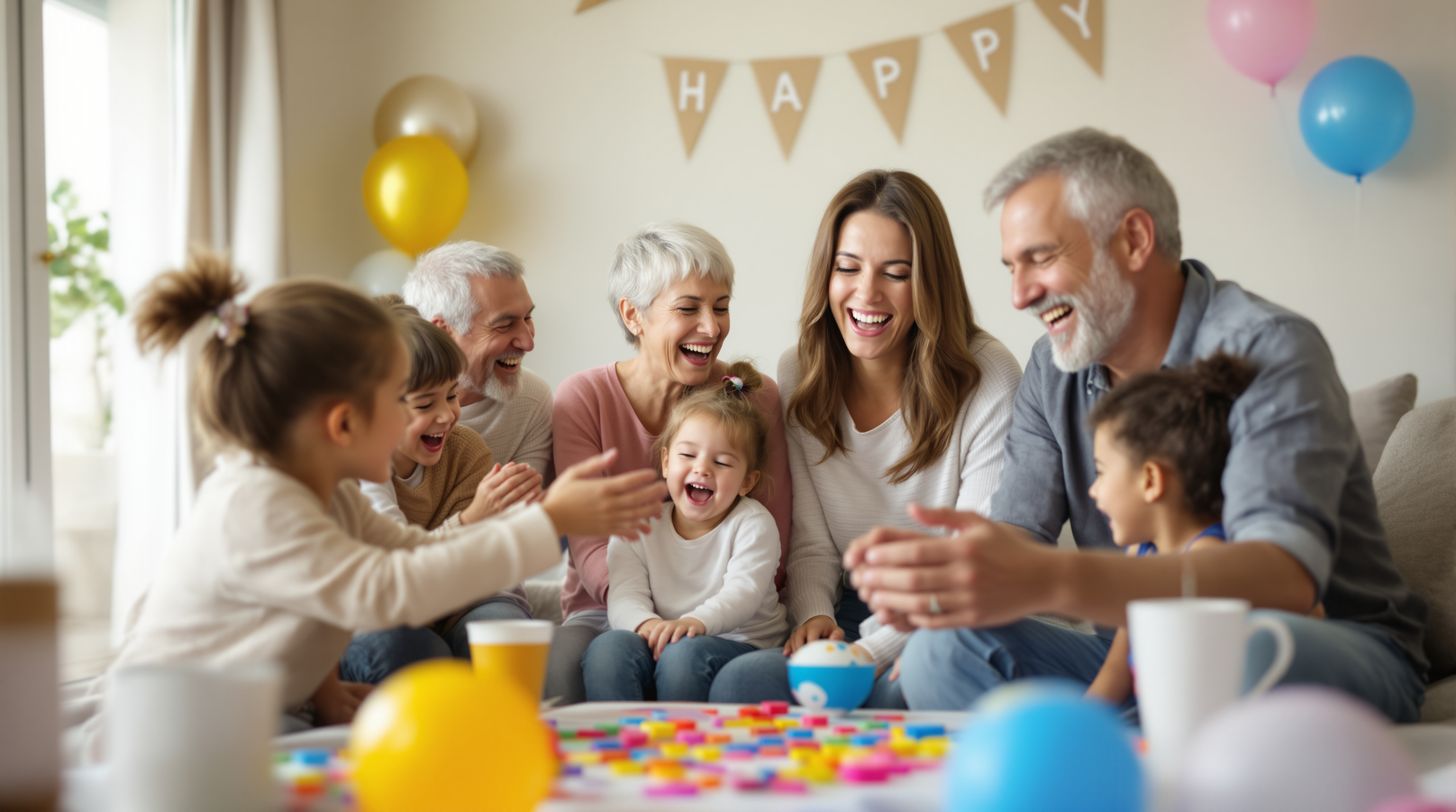 Multigenerational family playing a party game together