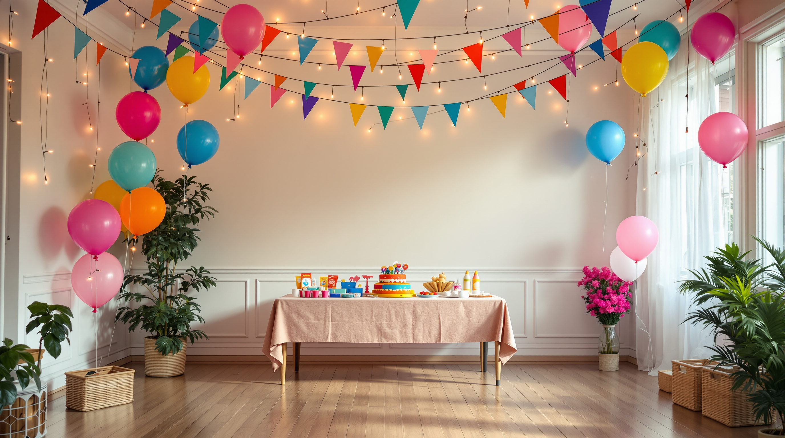 Festively decorated themed party room ready for guests