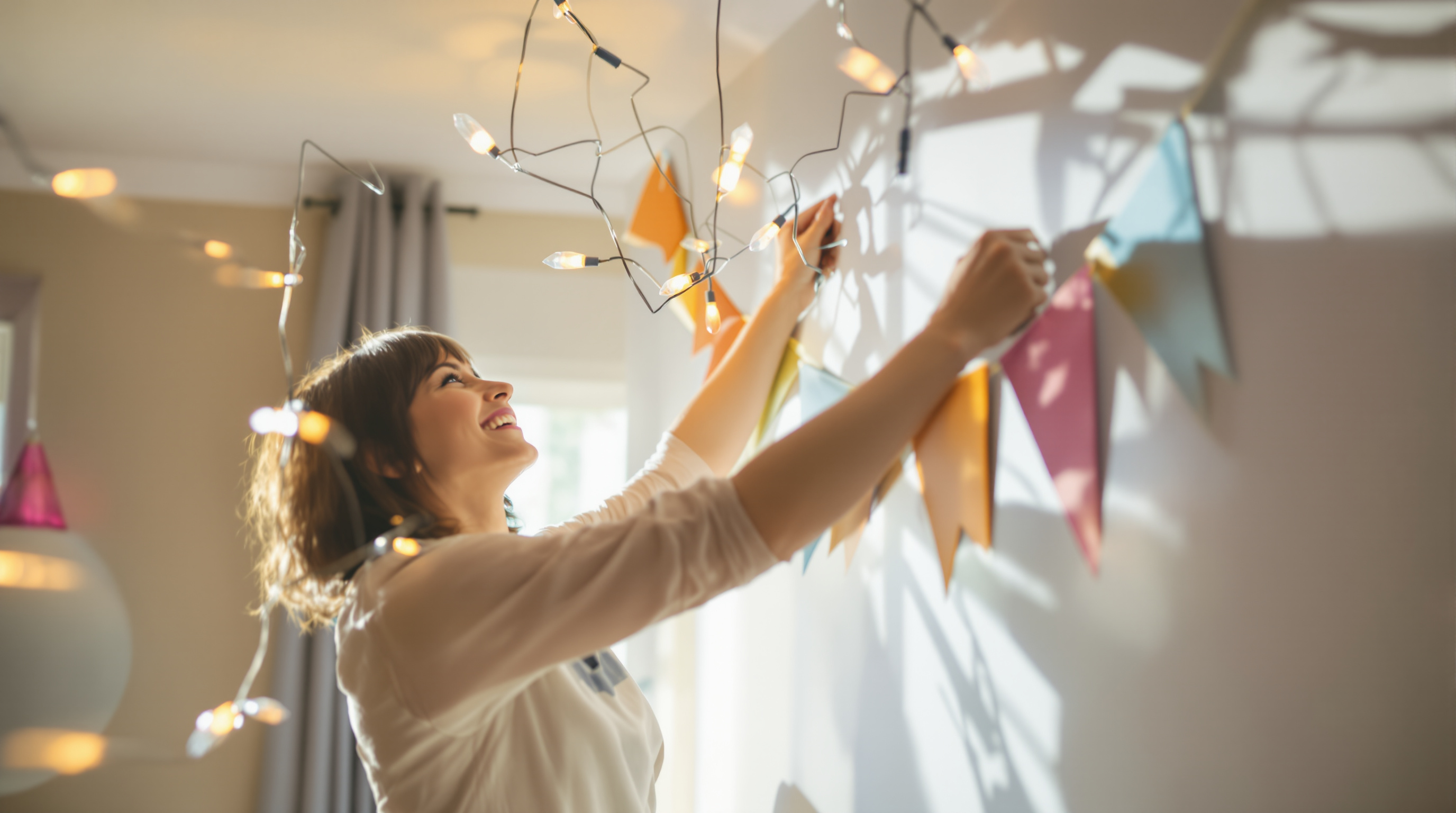 Person decorating a room for a party