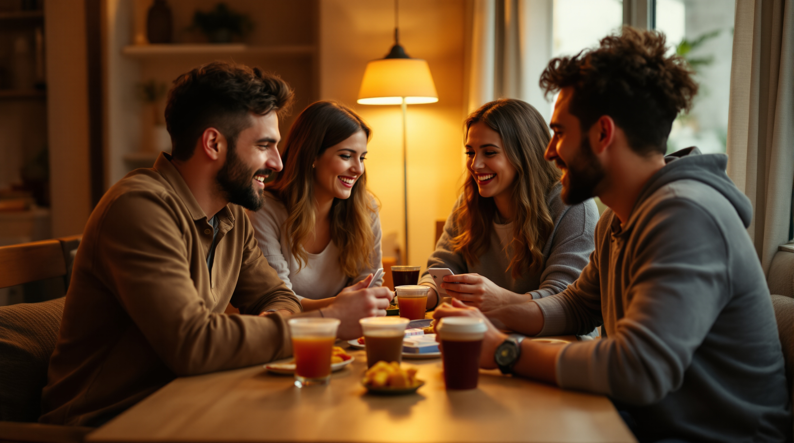 Small group of friends playing a card game at a table